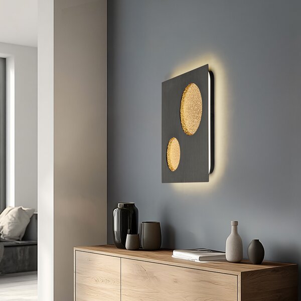Lucande LED стенна лампа Delin, сива/златна, 55 x cm, step-dim, Затъмняване, Сив, Дневна/трапезария, Метал, Модерен
