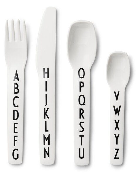 Комплект бели детски прибори от 4 части - Design Letters