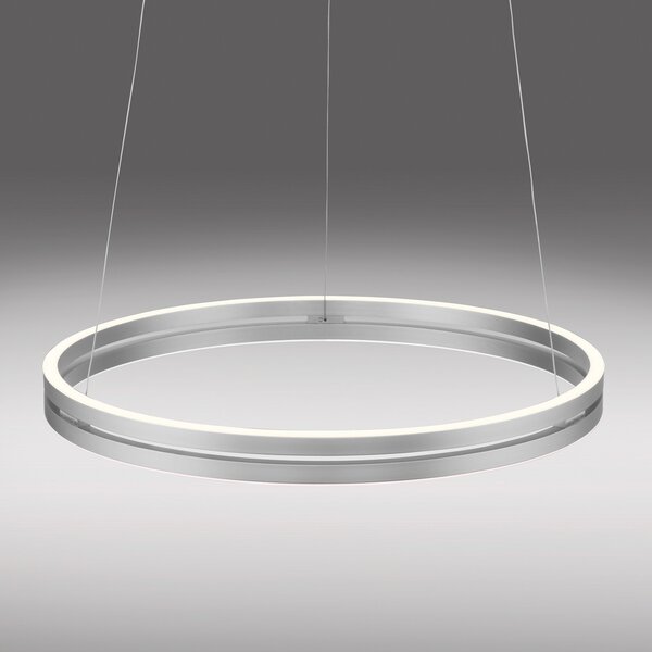 PURE LED висяща лампа E-Loop, камък, Ø 70 cm, алуминий, CCT, Затъмняване, Металик, Дневна/трапезария, Метал, Модерен