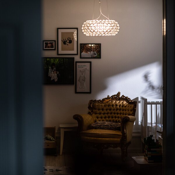 Foscarini Caboche Plus media висяща лампа R7s, прозрачна, Затъмняване, Прозрачен, Дневна/трапезария, Пластмаса, Дизайн