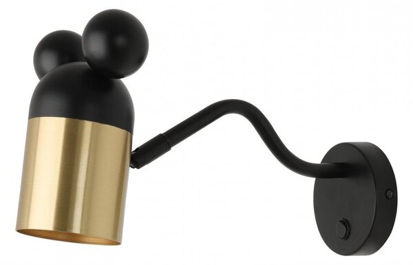 Черна/ в златист цвят детска лампа за стена с метален абажур Mouse – GTV