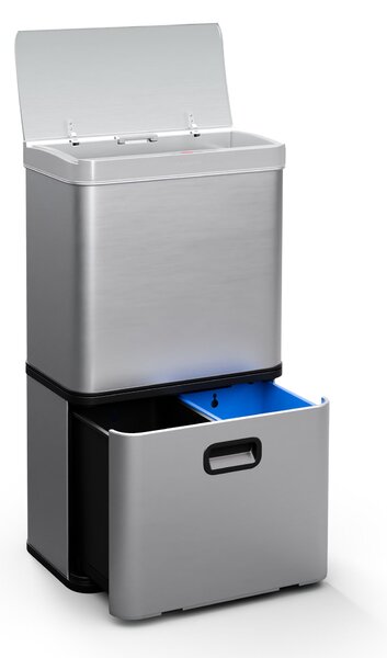 Klarstein Touchless, сензорен кош за отпадъци, 60 л, неръждаема стомана, плавно затваряне, захранване с батерии, LED дисплей, таймер
