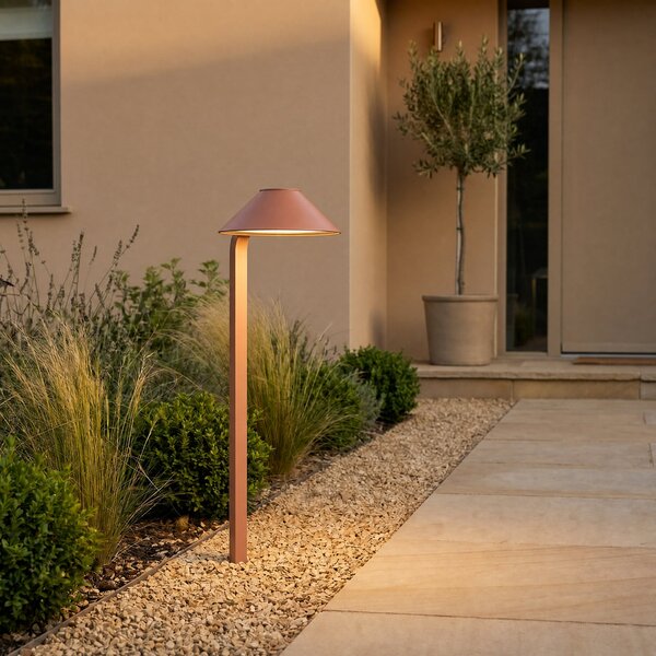 Lindby LED лампа за забиване в земята Capelo, цвят глина, 78 см, IP65, Кафяв / ръждив, Алуминий, Модерен
