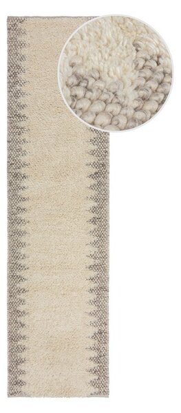 Кремава ръчно изработена пътека със смес от вълна 60x230 cm Minerals Border – Flair Rugs