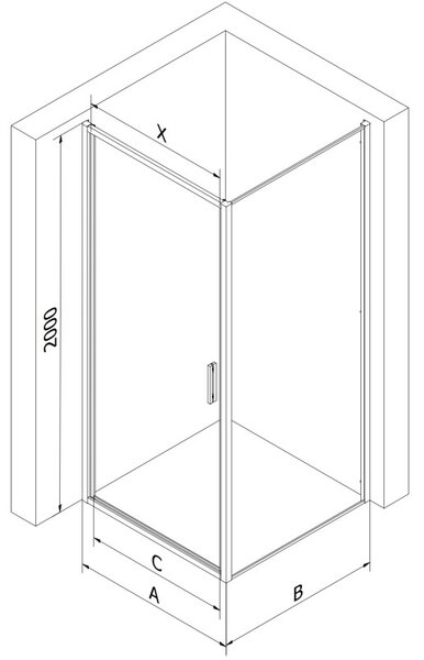 Mexen Exo-B люлееща се душ кабина 90 x 90 см, прозрачна, черна - 817-090-090-70-00