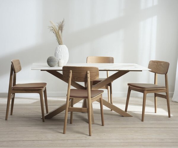 Трапезен стол от имитация на кожа в кафяв и естествен цвят Livo – Unique Furniture