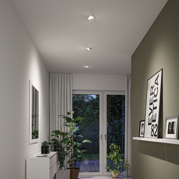 Paulmann LED лампа за вграждане Aumus White Select CCT, бяла, комплект от 3 броя, Затъмняване, Бял, Дневна/трапезария, Алуминий, Модерен, Таван за вграждане