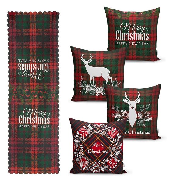 Комплект от 4 коледни калъфки за възглавници и покривка за маса Tartan Christmas - Minimalist Cushion Covers