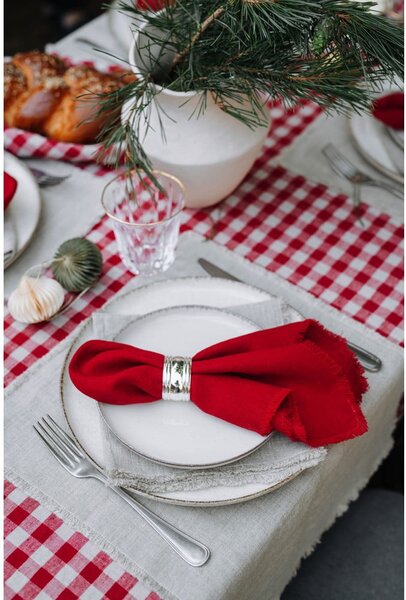Ленена покривка за маса 140x140 cm Red Gingham – Linen Tales