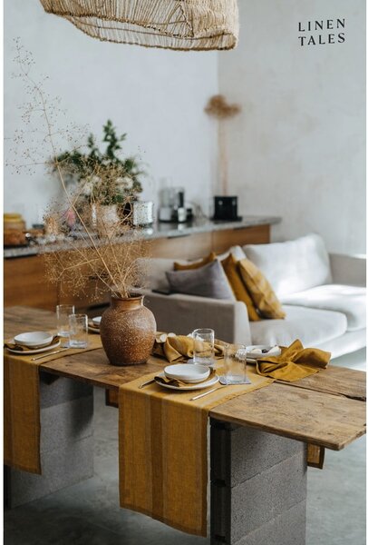 Ленена покривка 200x200 cm Amber Bronze Stripes – Linen Tales
