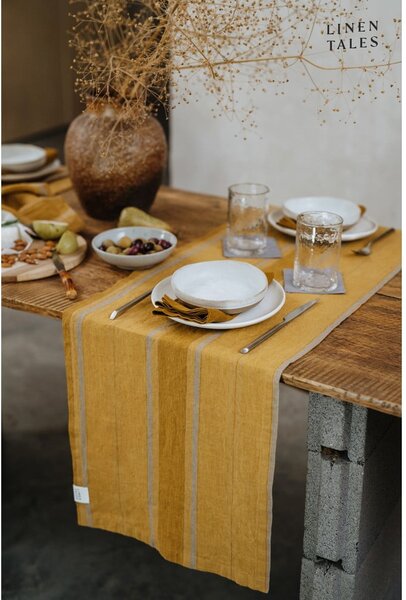 Ленена покривка 200x200 cm Amber Bronze Stripes – Linen Tales
