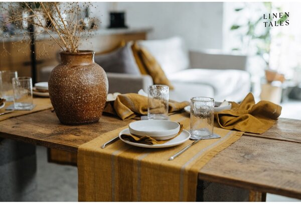 Ленена покривка 200x200 cm Amber Bronze Stripes – Linen Tales