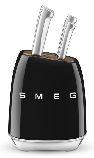 Комплект ножове със стойка SMEG KBSF02BL, 7 части, Слотове от акациево дърво, Немска неръждаема стомана, Черен