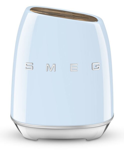Комплект ножове със стойка SMEG KBSF02PB, 7 части, Слотове от акациево дърво, Немска неръждаема стомана, Пастелно син