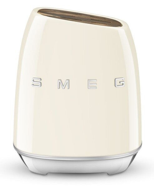 Комплект ножове със стойка SMEG KBSF02CR, 7 части, Слотове от акациево дърво, Немска неръждаема стомана, Крема