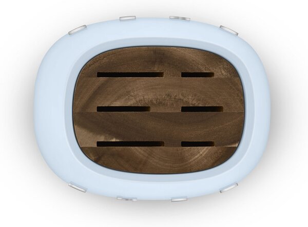 Комплект ножове със стойка SMEG KBSF02PB, 7 части, Слотове от акациево дърво, Немска неръждаема стомана, Пастелно син