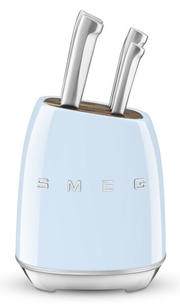 Комплект ножове със стойка SMEG KBSF02PB, 7 части, Слотове от акациево дърво, Немска неръждаема стомана, Пастелно син