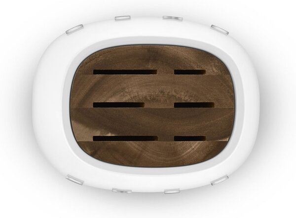 Комплект ножове със стойка SMEG KBSF02WH, 7 части, Слотове от акациево дърво, Немска неръждаема стомана, Бял