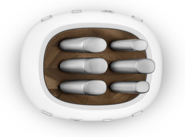 Комплект ножове със стойка SMEG KBSF02WH, 7 части, Слотове от акациево дърво, Немска неръждаема стомана, Бял
