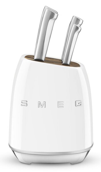Комплект ножове със стойка SMEG KBSF02WH, 7 части, Слотове от акациево дърво, Немска неръждаема стомана, Бял