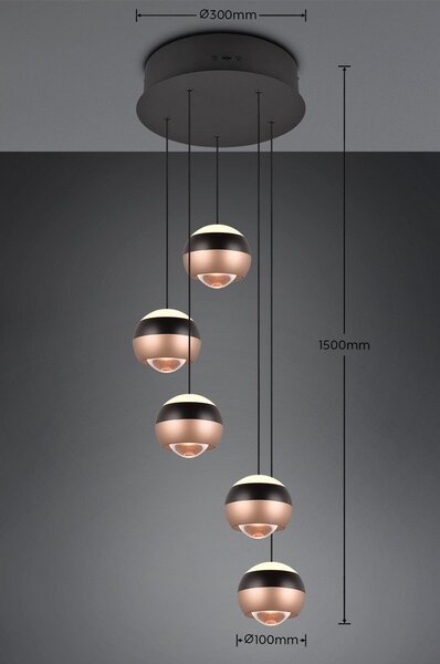 LED висящо осветително тяло с метален абажур ø 30 cm в черно-меден цвят Orbit - Trio Select