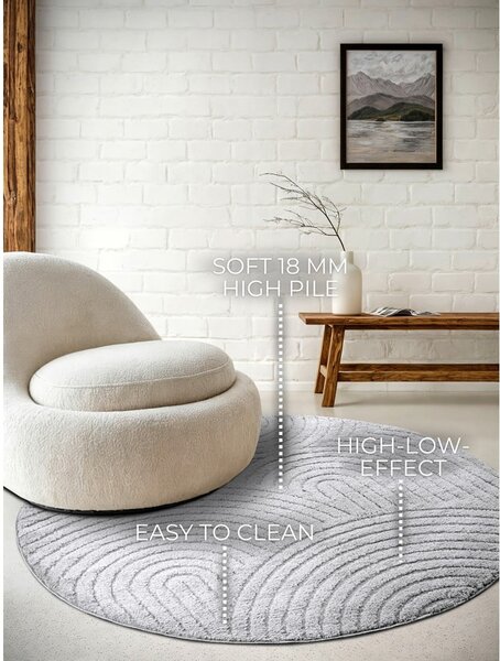 Светлосив кръгъл килим ø 160 cm Panglao New York Light Grey – Elle Decoration