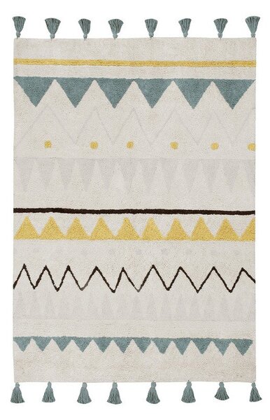 Кремав ръчно изработен памучен детски килим подходящ за пране 120x160 cm Azteca Vintage Blue – Lorena Canals