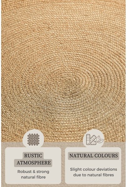 Двустранен ютен кръгъл килим в естествен цвят ø 100 cm Braided – Hanse Home