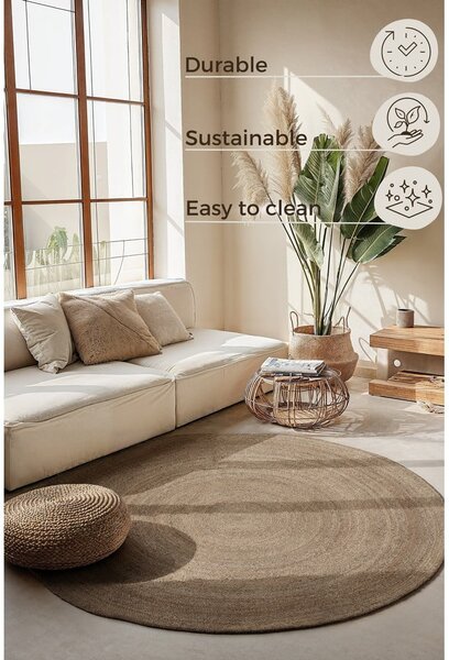 Сиво-бежов двустранен ютен кръгъл килим ø 140 cm Braided – Hanse Home