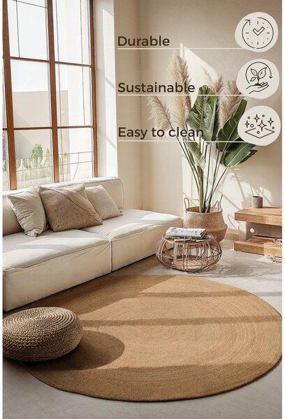 Двустранен ютен кръгъл килим в естествен цвят ø 100 cm Braided – Hanse Home