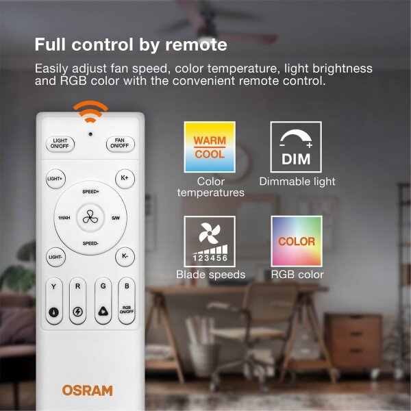 Osram - LED RGB димируем таванен вентилатор NORDES LED/18W/230V 3000-6500K + дистанционно управление