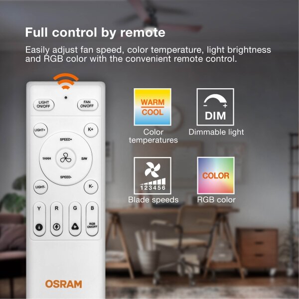 Osram - LED RGB димируемо осветително тяло с вентилатор MURLAN LED/26W/230V 3000-6500K + дистанционно управление