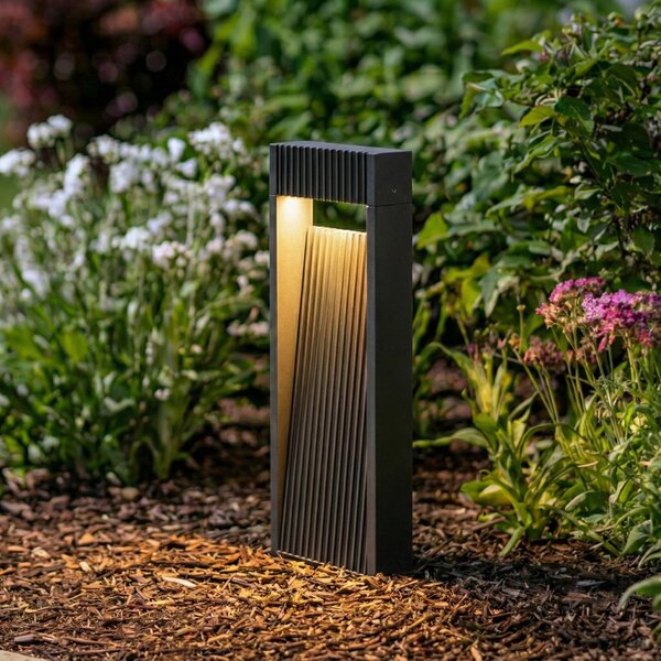 Lucande LED лампа за монтаж на цокъл Tavion, 40 cm, антрацит, IP65, Черен, Алуминий, Модерен