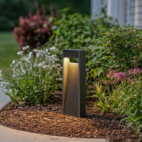 Lucande LED лампа за монтаж на цокъл Tavion, 40 cm, антрацит, IP65, Черен, Алуминий, Модерен