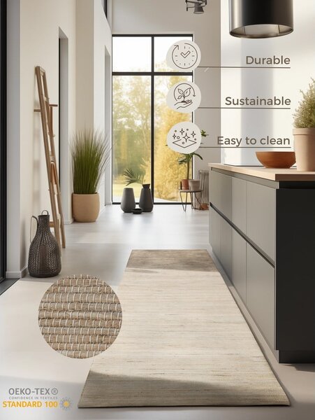 Бежова двустранна/ръчно изработена пътека със смес от юта 80x200 cm Handloom – Hanse Home