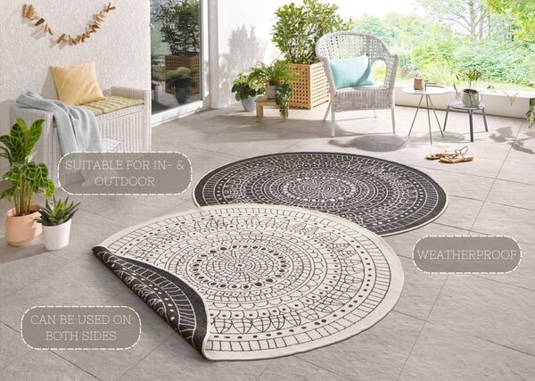 Черно-кремав килим за открито , ⌀ 140 cm Porto - NORTHRUGS
