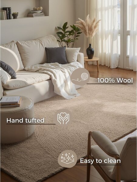 Бежов ръчно изработен вълнен килим 120x180 cm Calmio – Hanse Home