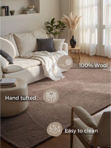 Кафяво-сив ръчно изработен вълнен килим 80x150 cm Calmio – Hanse Home