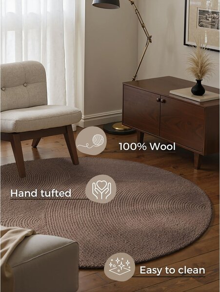 Кафяво-сив ръчно изработен вълнен кръгъл килим ø 120 cm Calmio – Hanse Home