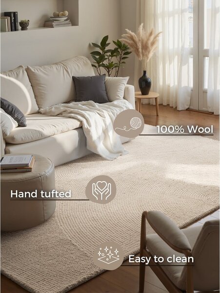 Ръчно изработен вълнен килим в светло естествен цвят 80x150 cm Calmio – Hanse Home