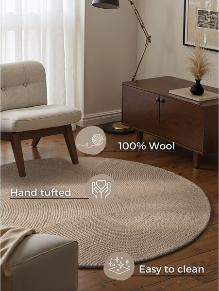 Бежов ръчно изработен вълнен кръгъл килим ø 120 cm Calmio – Hanse Home