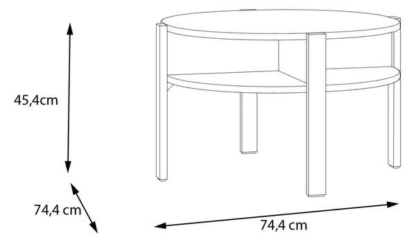 Кръгла маса за кафе с рафт 75x75 см TWO, пясъчно бежово