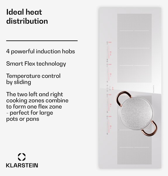 Klarstein Masterzone 90 Slim Flex, индукционен плот, макс. 7200 W, вграден, 4 зони, 2 гъвкави зони, технология ThermoBoost, Smart Flex