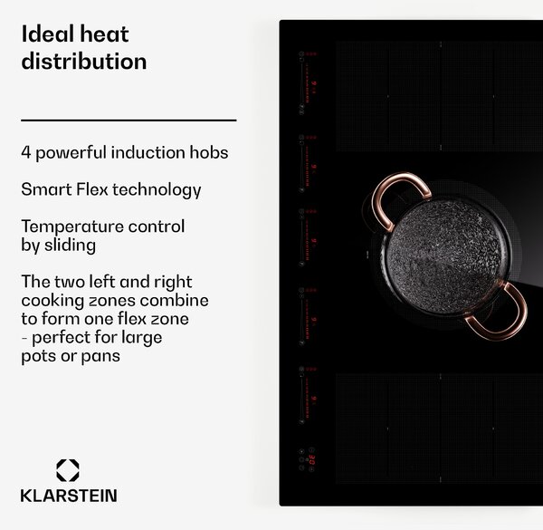 Klarstein Masterzone 90 Flex, индукционен плот, макс. 12 600 W, вграден, 5 зони Flex, технология ThermoBoost, Smart Flex
