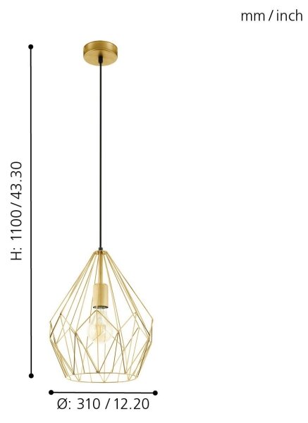 Eglo 49933 - Висящи лампи CARLTON 1xE27/60W/230V
