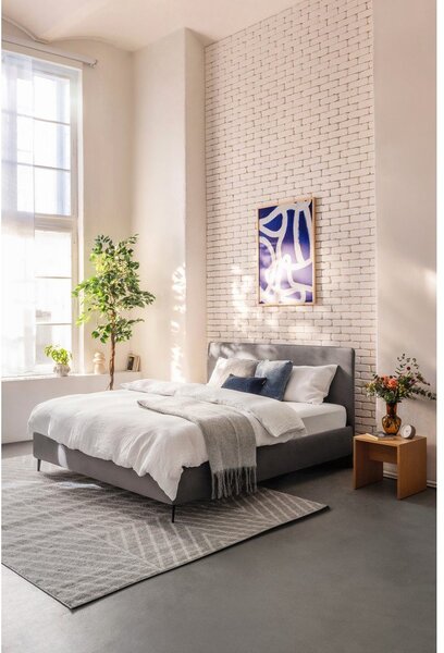 Сиво тапицирано двойно легло с включена подматрачна рамка 160x200 cm Noira Slim – Bonami Selection