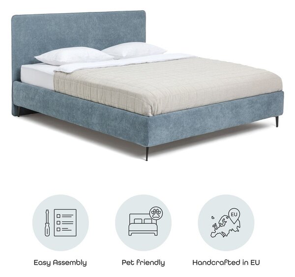 Синьо тапицирано двойно легло с включена подматрачна рамка 160x200 cm Noira Slim – Bonami Selection