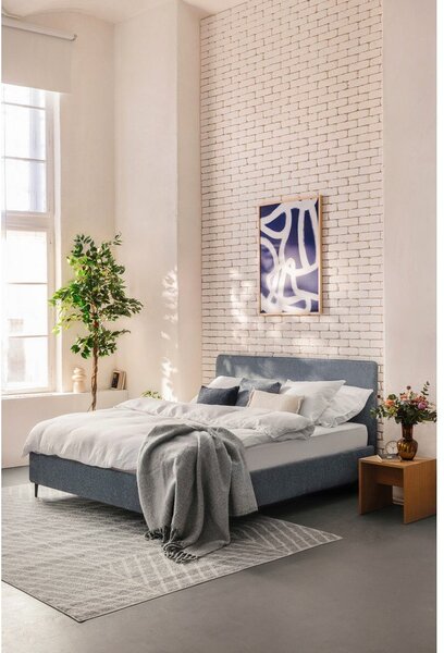 Синьо тапицирано двойно легло с включена подматрачна рамка 160x200 cm Noira Slim – Bonami Selection