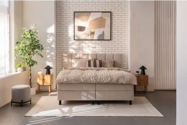 Бежово боксспринг легло с място за съхранение 160x200 cm Elva Bold Line – Bonami Selection