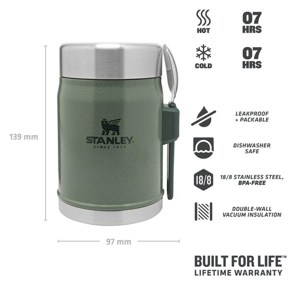 Зелен термос за храна от неръждаема стомана 400 ml Legendary Classic Hammer Tone Green – Stanley